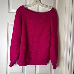 Women’s neon pink  Knit Sweater - Soft Openwork Design